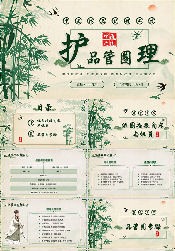 绿色古风动态中医护理品管圈培训教学ppt模版