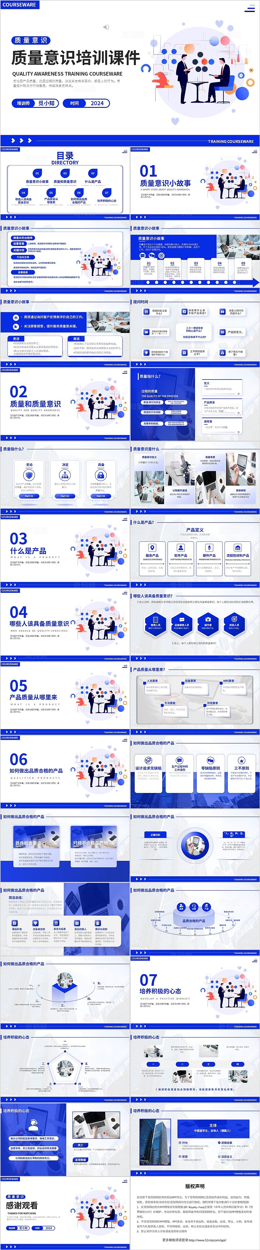 蓝色商务质量意识培训课件PPT模板
