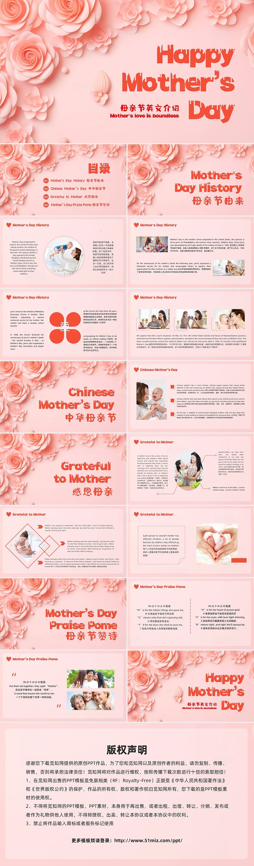 橙色简约HappyMother’sDayPPT模板宣传PPT动态PPT母亲节