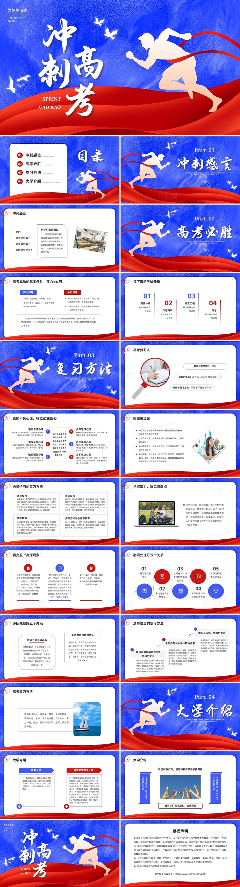 蓝红色创意高考冲刺高三励志主题班会PPT课件