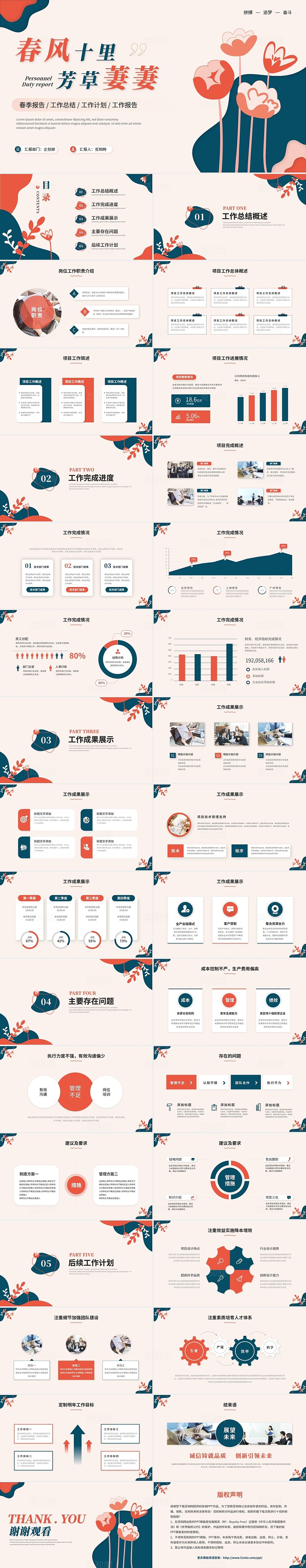 唯美小清新简约花卉工作总结工作汇报述职报告总结计划ppt模板