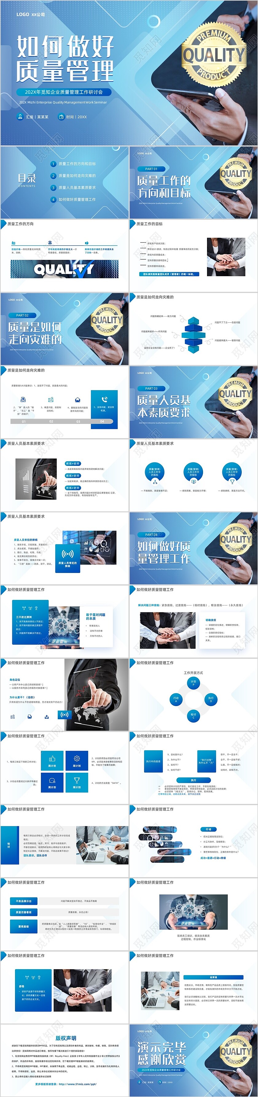 蓝色商务风如何做好质量管理PPT模板