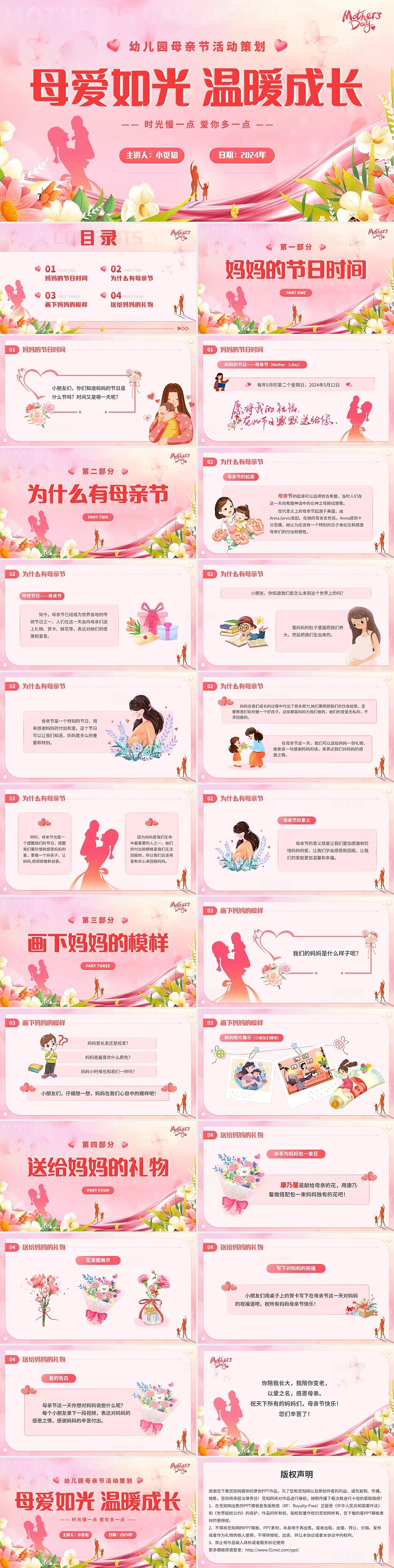 粉色展板风幼儿园母亲节感恩主题班会活动策划PPT模板