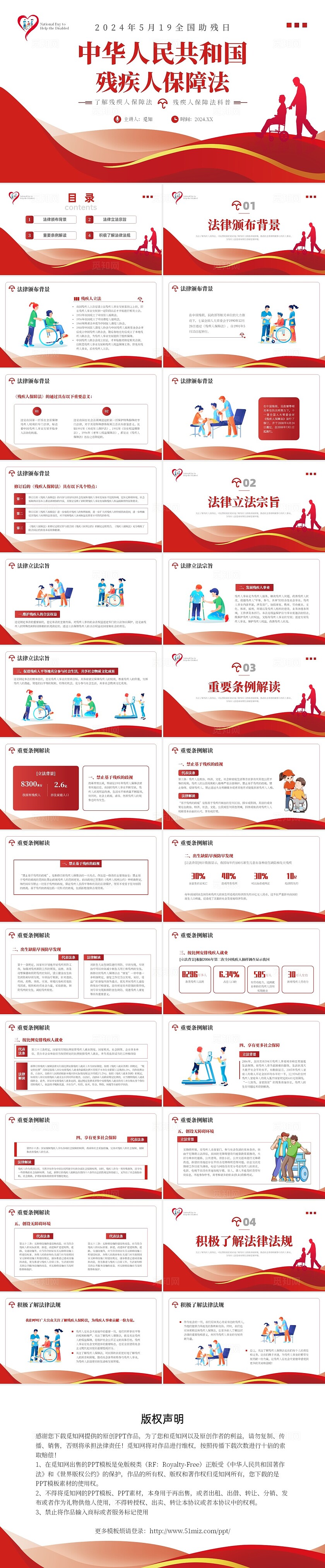 红色简约中华人民共和国残疾人保障法法律培训ppt全国助残日
