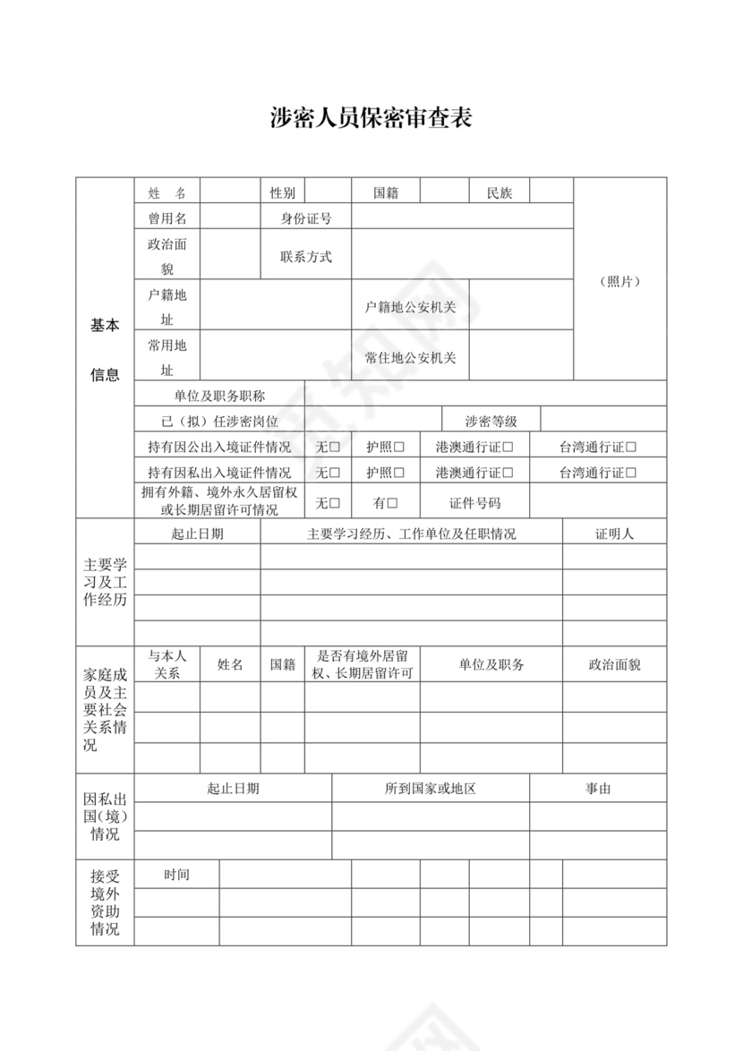 涉密人员保密审查表.doc