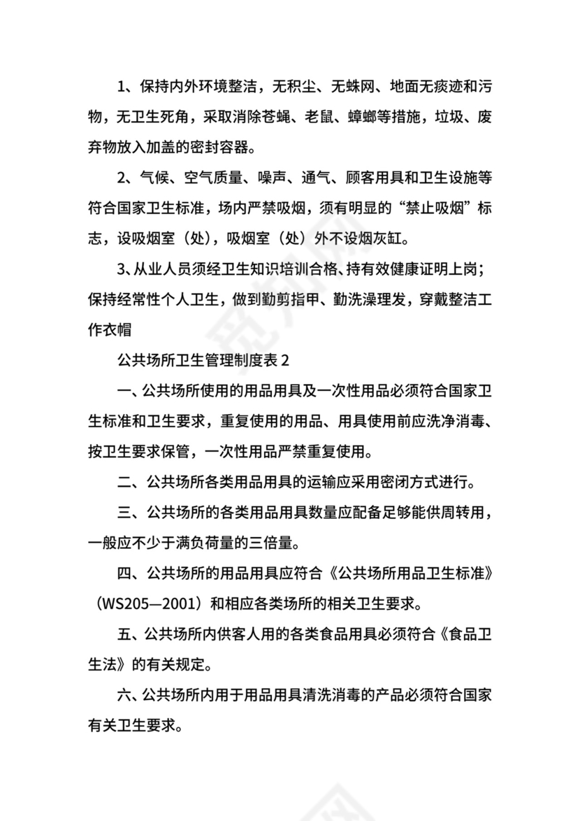 公共场所卫生管理制度表.docx