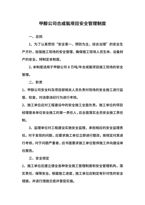 甲醇公司合成氨项目安全管理制度.docx