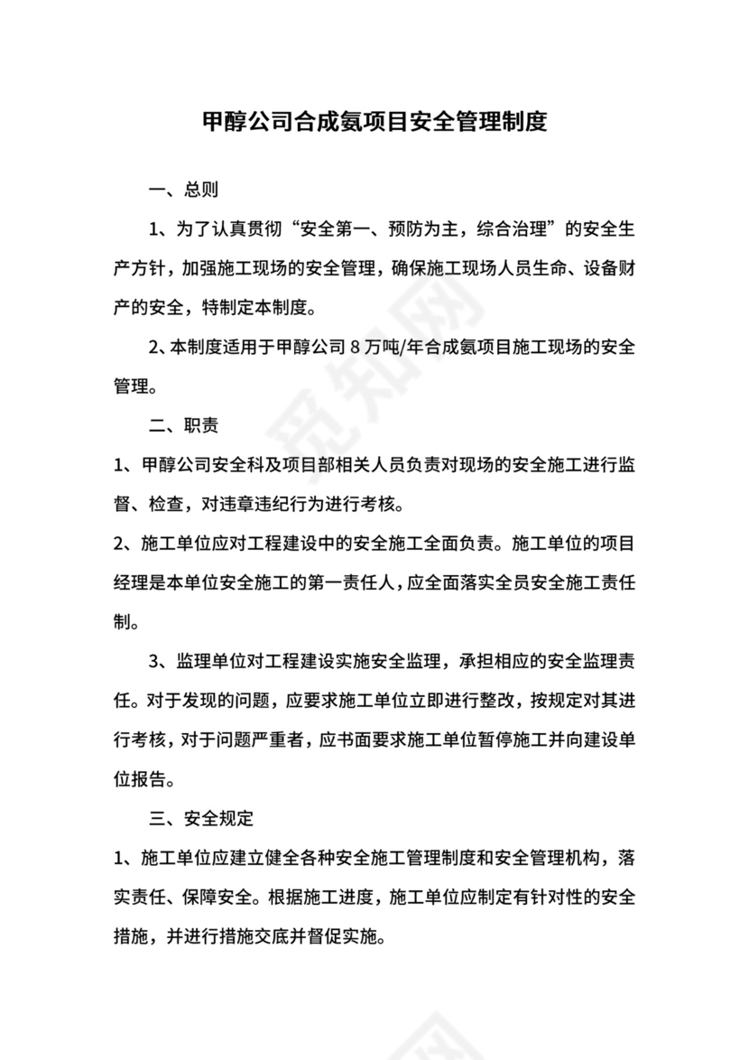甲醇公司合成氨项目安全管理制度.docx