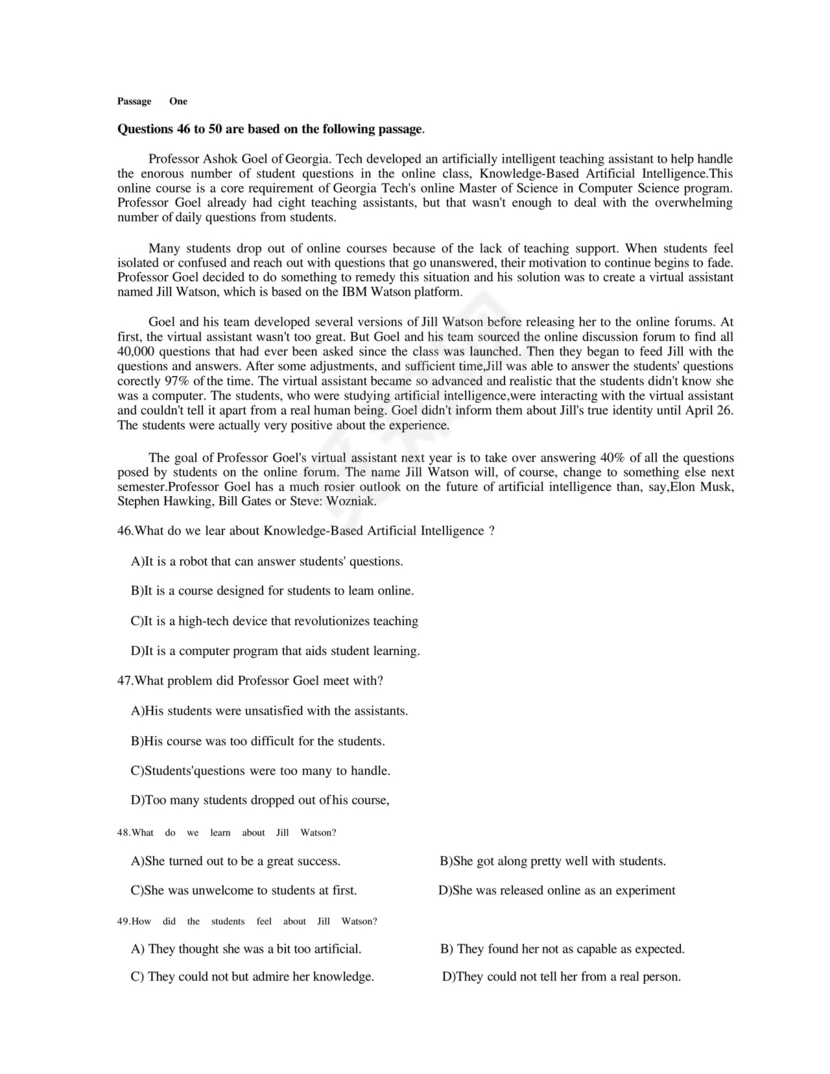 2019年12月大学英语四级(CET-4)真题试卷及参考答案带听力音频文件第一套.docx