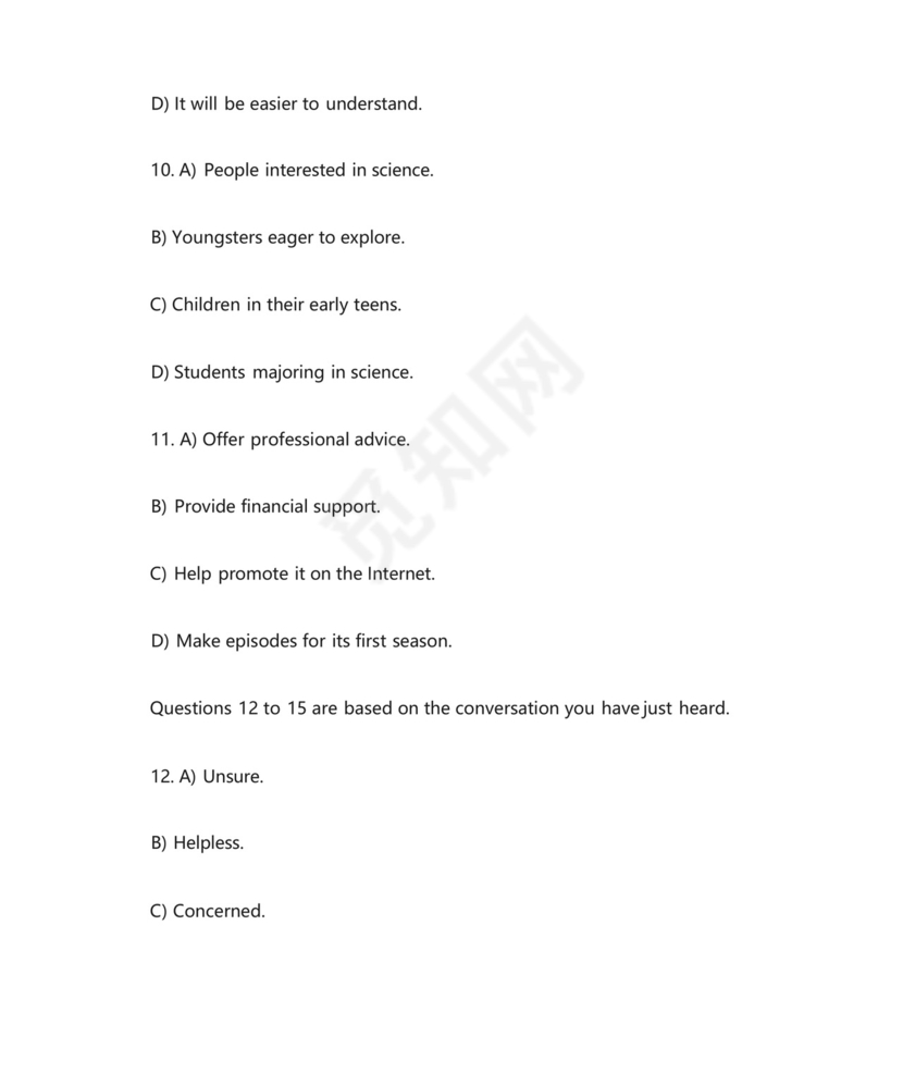2019年12月英语四级考试真题试卷1附答案.docx