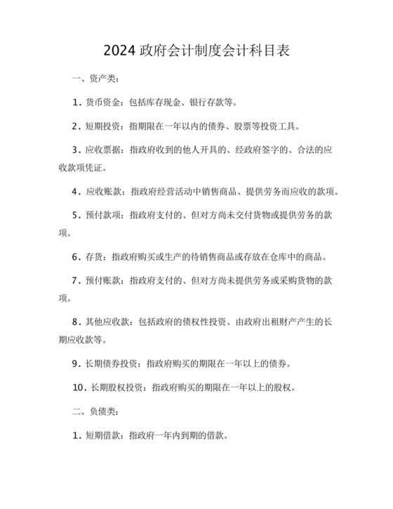2024政府会计制度会计科目表.docx
