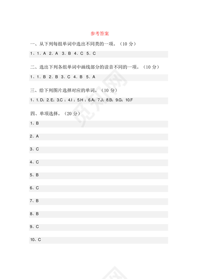 人教版四年级英语下册期末试卷(加答案).docx