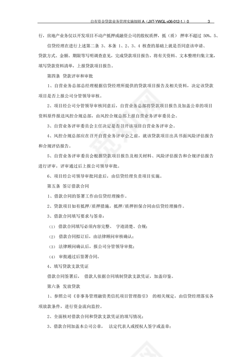 信托公司自有资金贷款业务管理实施细则模版.docx