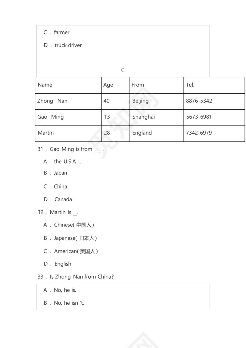初一英语七年级英语上册第一次月考试卷附答案.docx