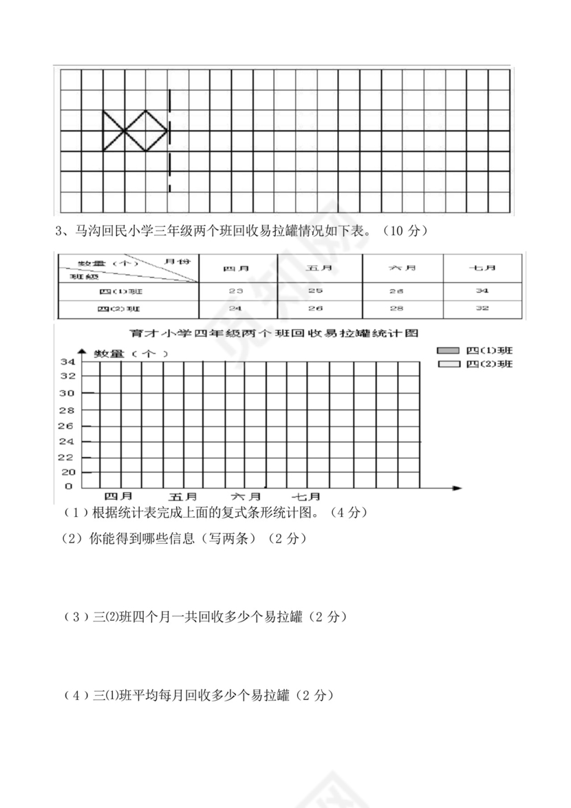 四年级下册数学期中考试试卷.docx