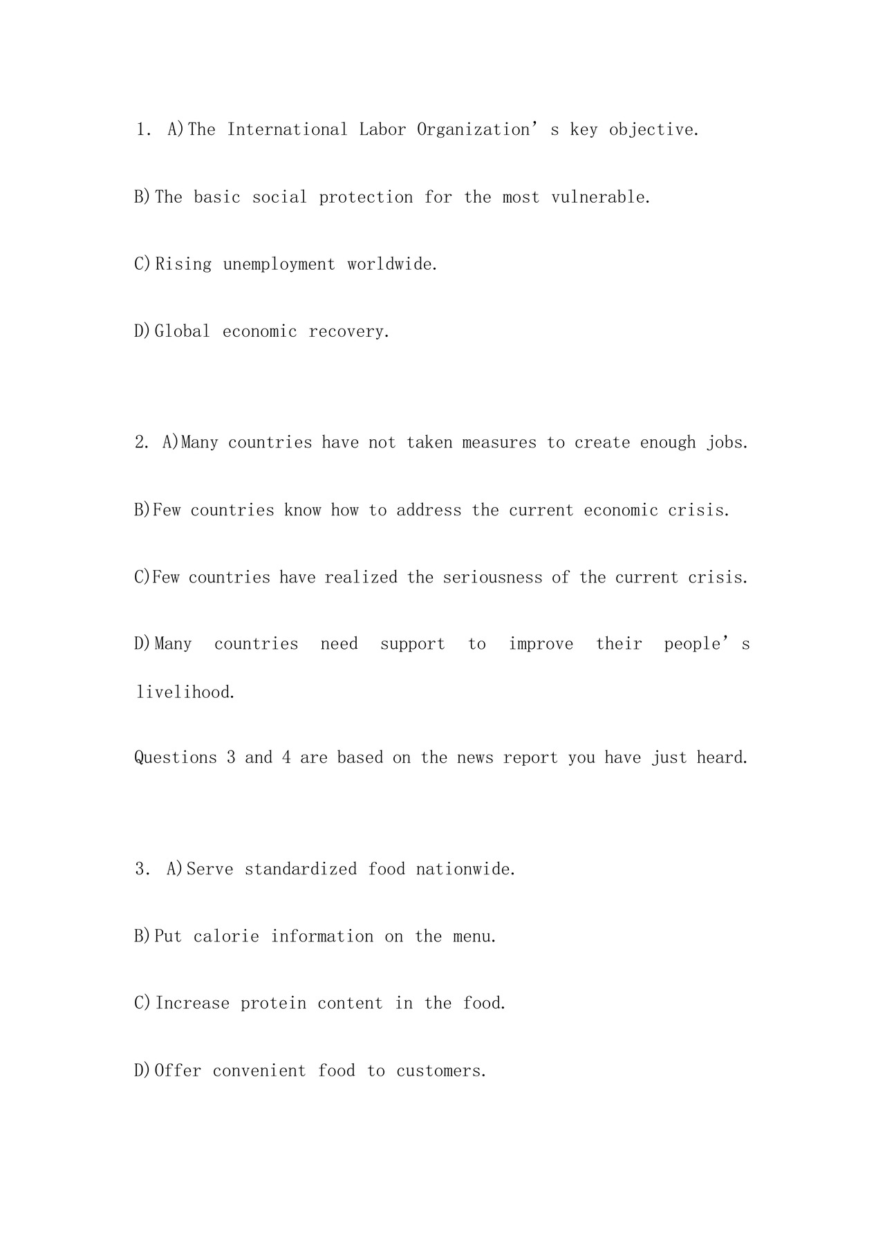 大学英语四级真题试卷及答案试卷一完整版.docx