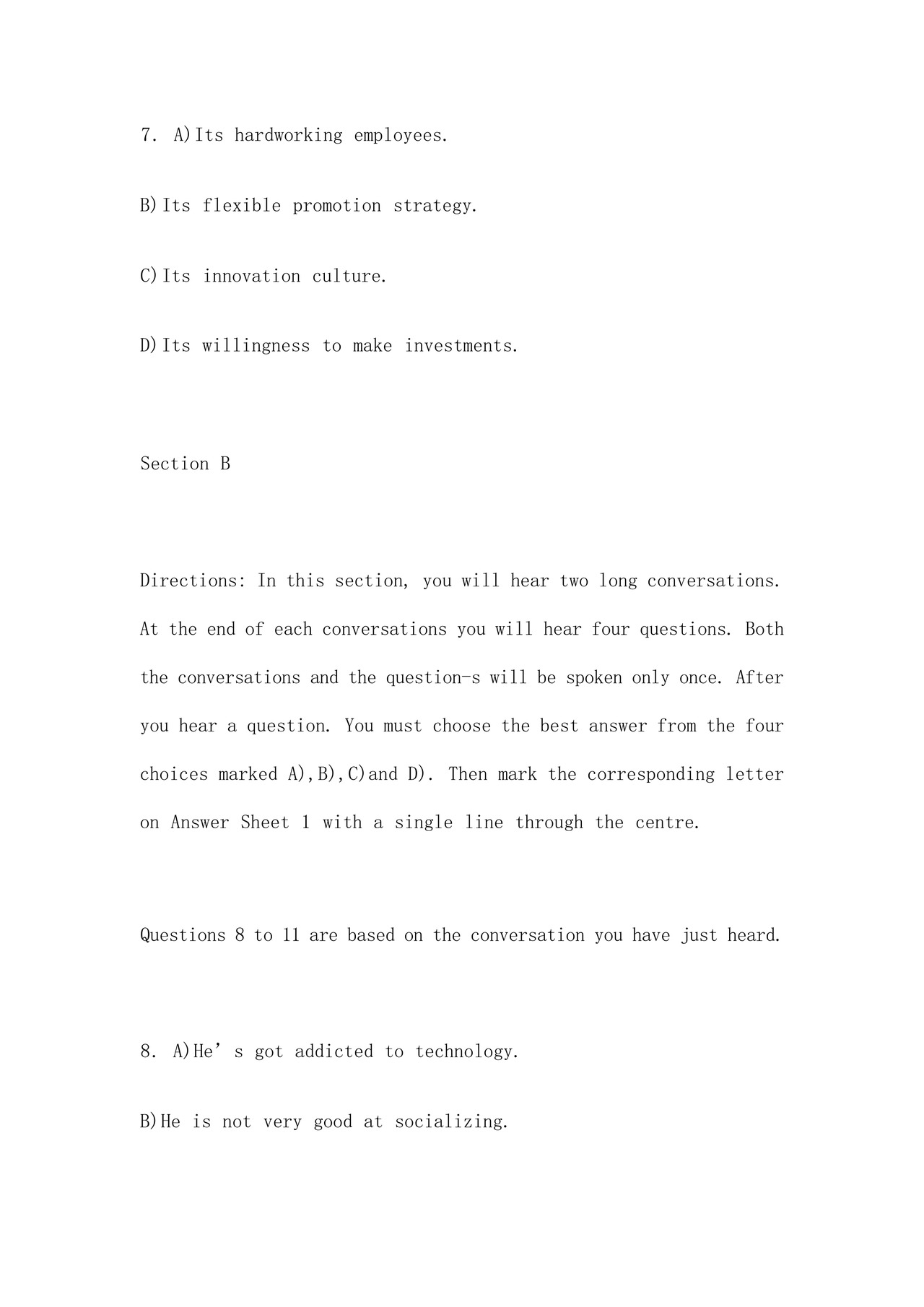 大学英语四级真题试卷及答案试卷一完整版.docx