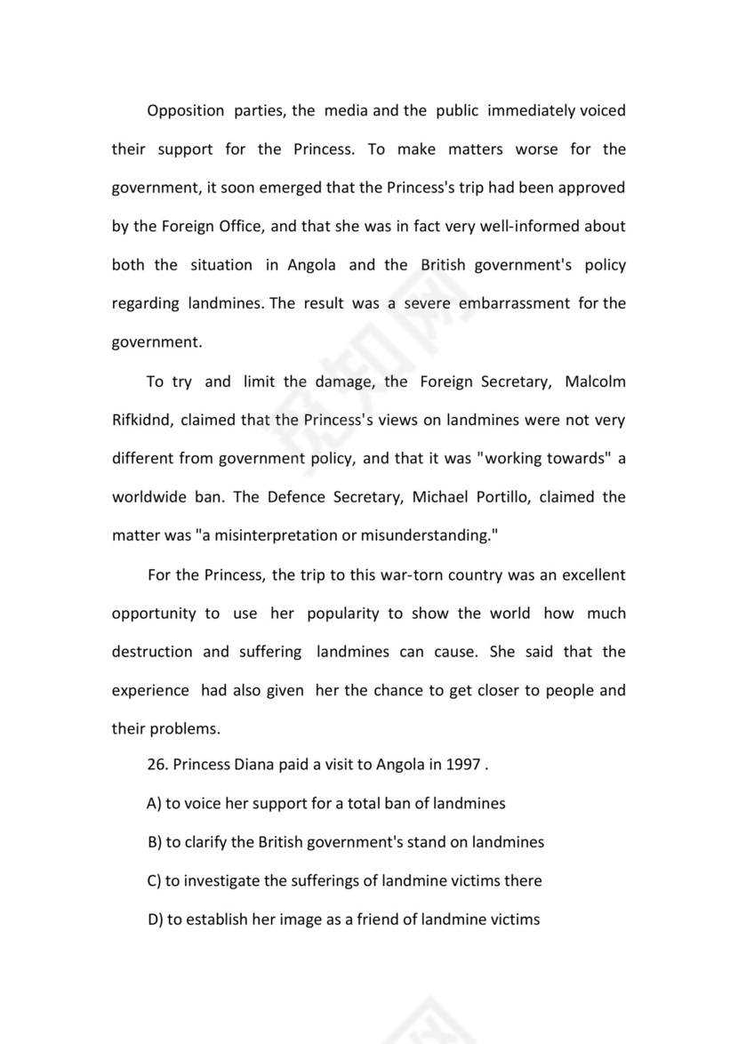 大学英语四级考试试题真题(附参考答案).docx