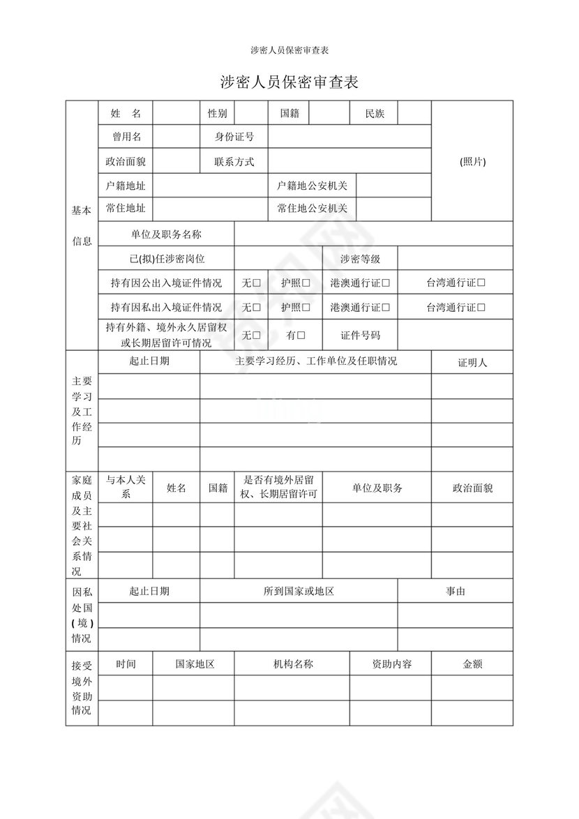 涉密人员保密审查表-.docx