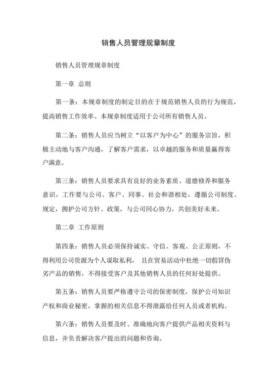 销售人员管理规章制度.docx