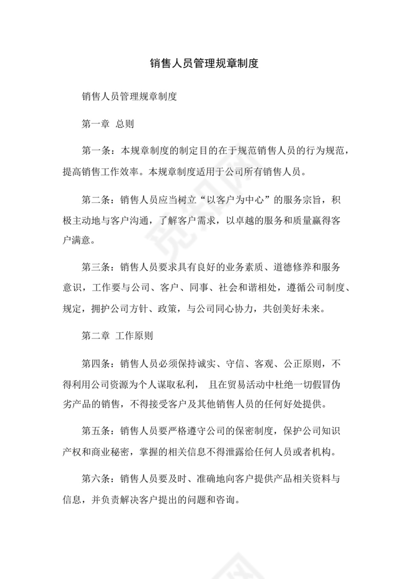 销售人员管理规章制度.docx