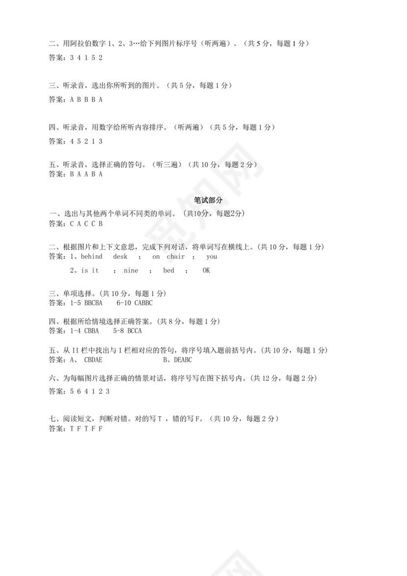 三年级下册英语试题-期末试卷A（含答案）译林版（三起）.doc