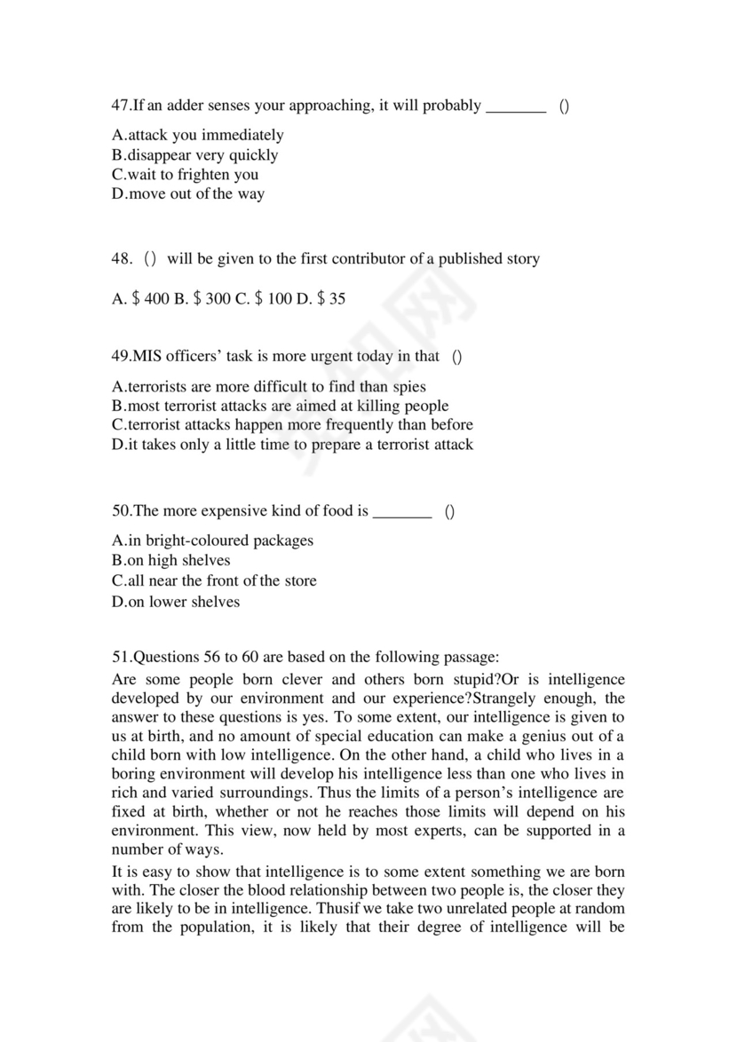 2023年黑龙江省七台河市统招专升本英语自考真题(含答案).docx