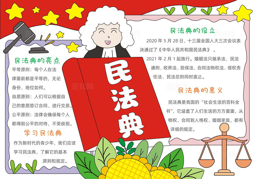 手绘卡通民法典手抄报