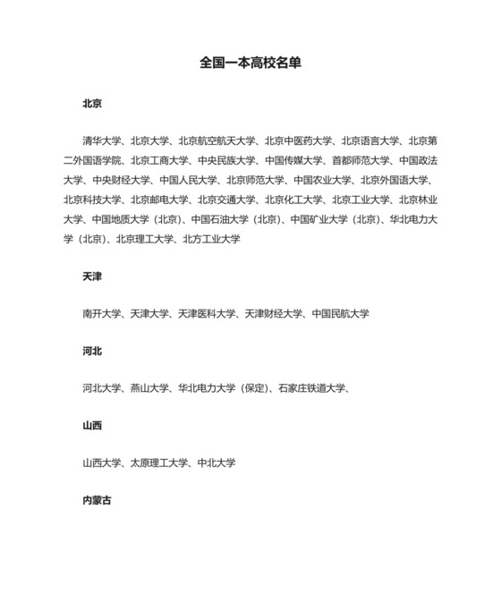 全国一本高校名单.docx