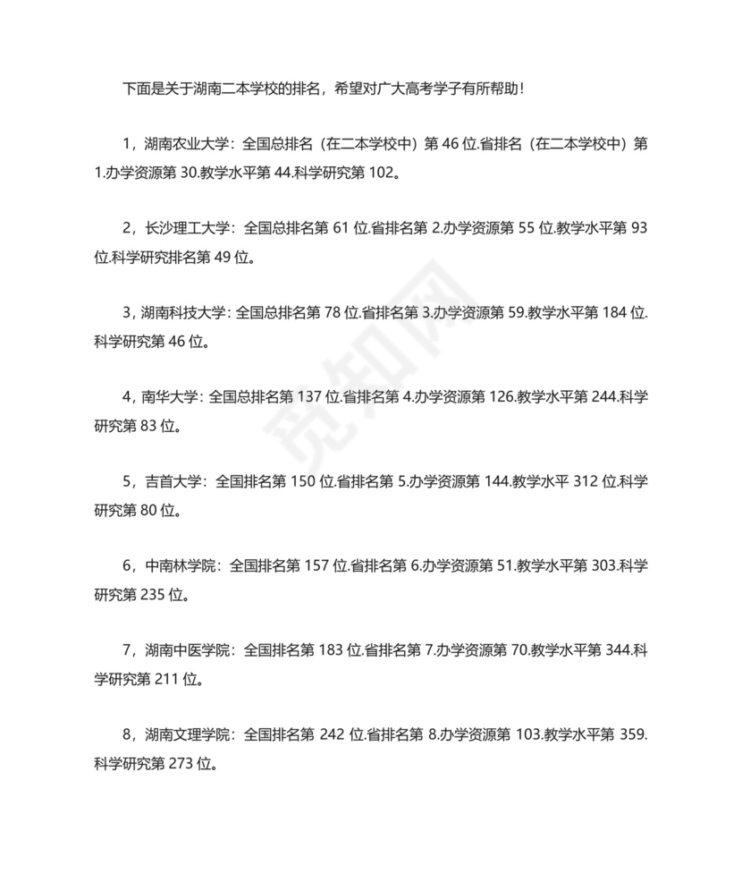 湖南二本大学排名全.doc