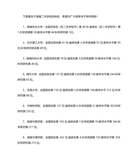 湖南二本大学排名全.doc