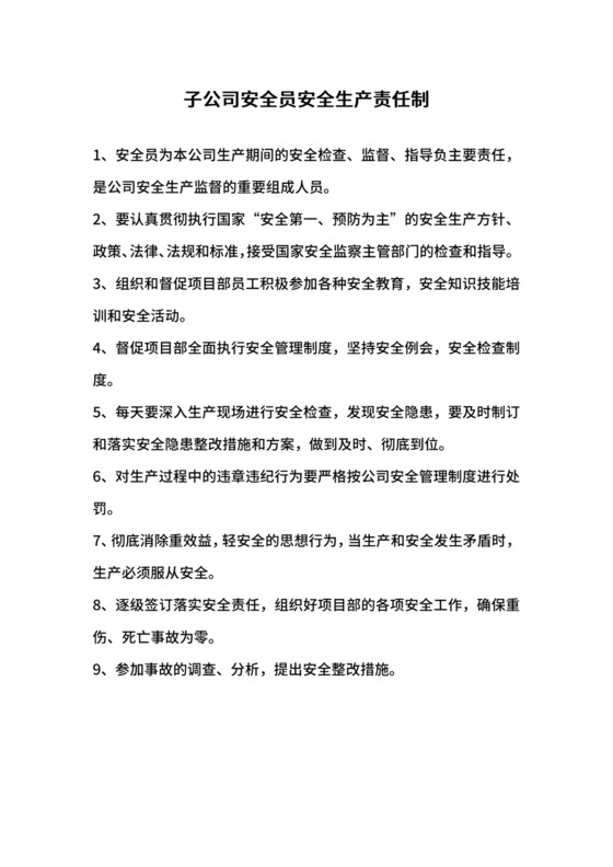 子公司安全员安全生产责任制.docx