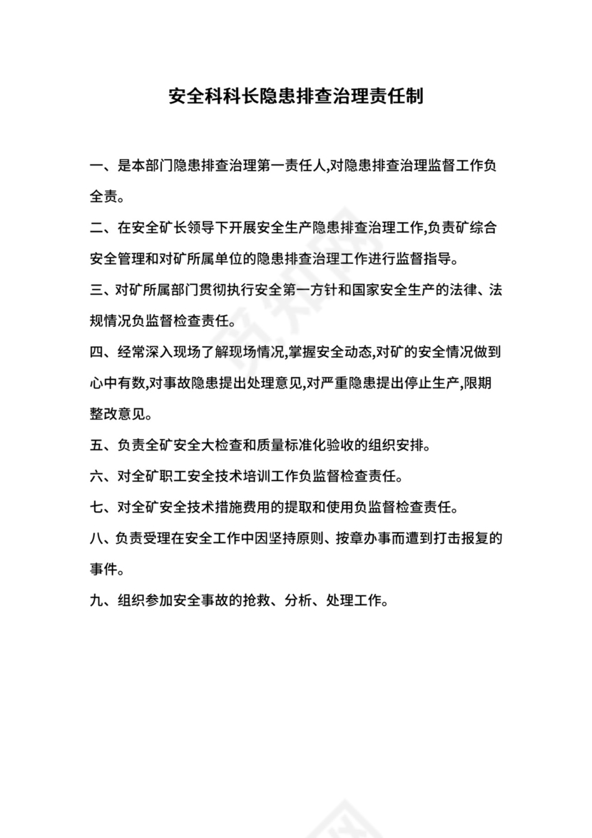 安全科科长隐患排查治理责任制.docx