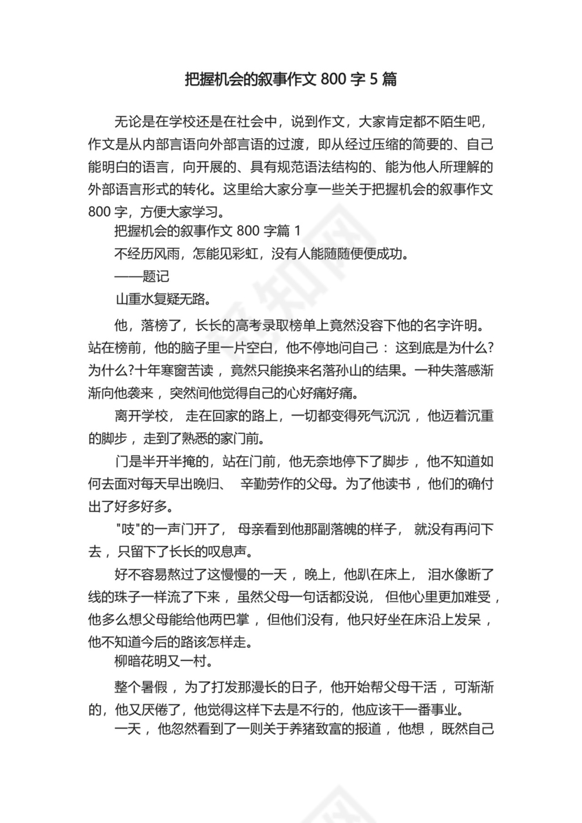 把握机会的叙事作文800字5篇.docx