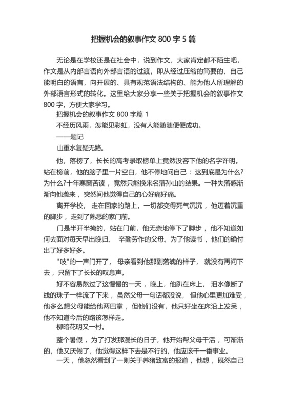 把握机会的叙事作文800字5篇.docx