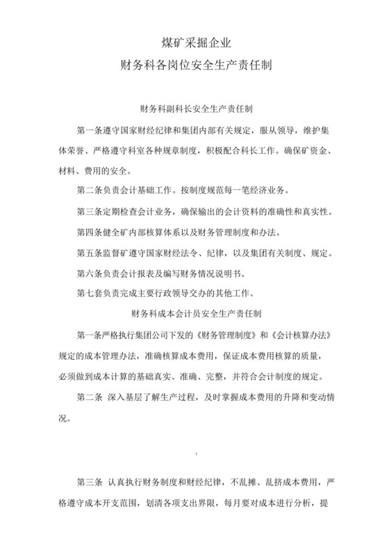 煤矿采掘企业财务科各岗位安全生产责任制.docx