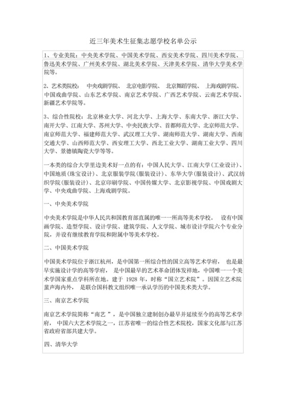 近三年美术生征集志愿学校名单公示.docx