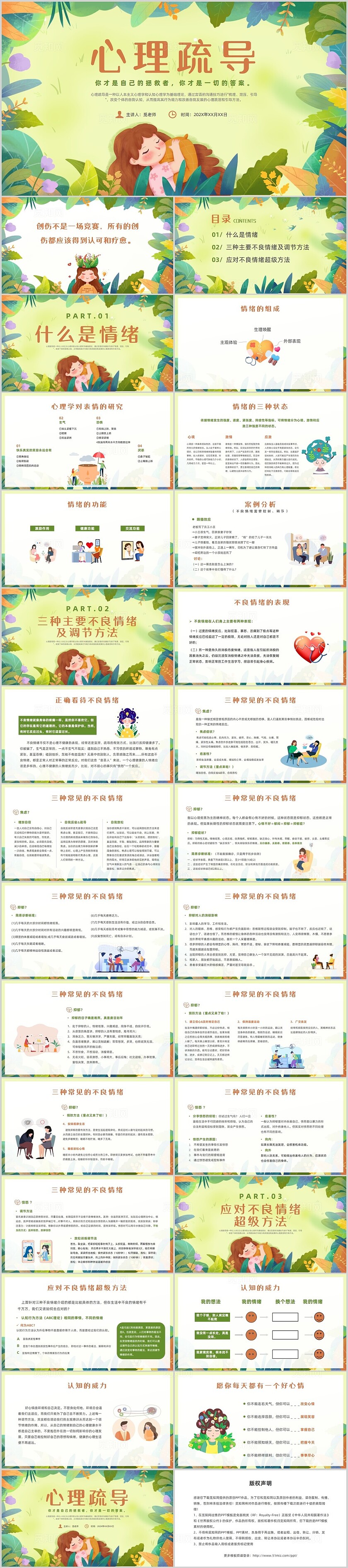 绿色简约风心理疏导培训课件心理健康