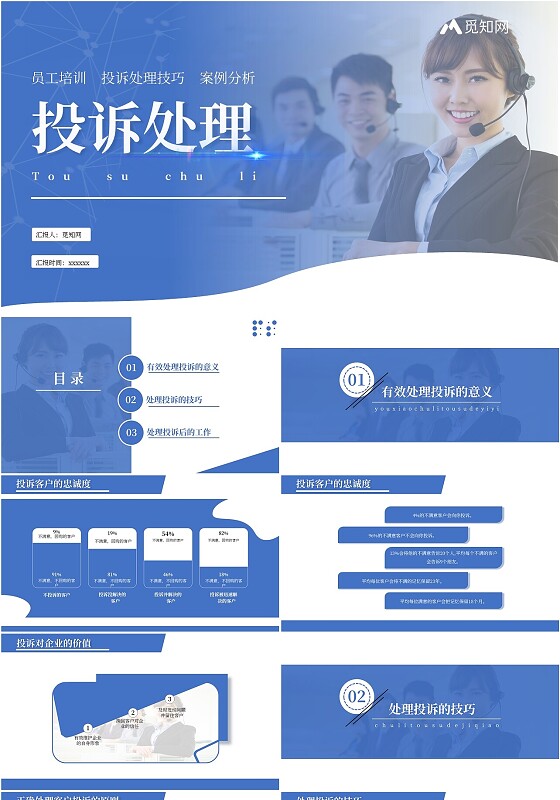 蓝色简约商务投诉处理案列分析ppt模板