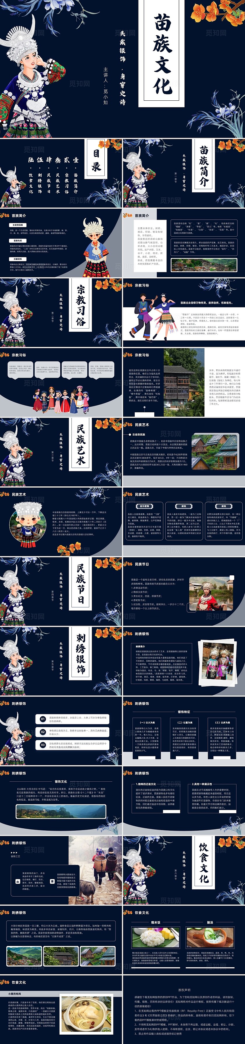 插画深蓝风传统少数民族苗族文化旅游饮食介绍PPT民族文化民族介绍少数民族