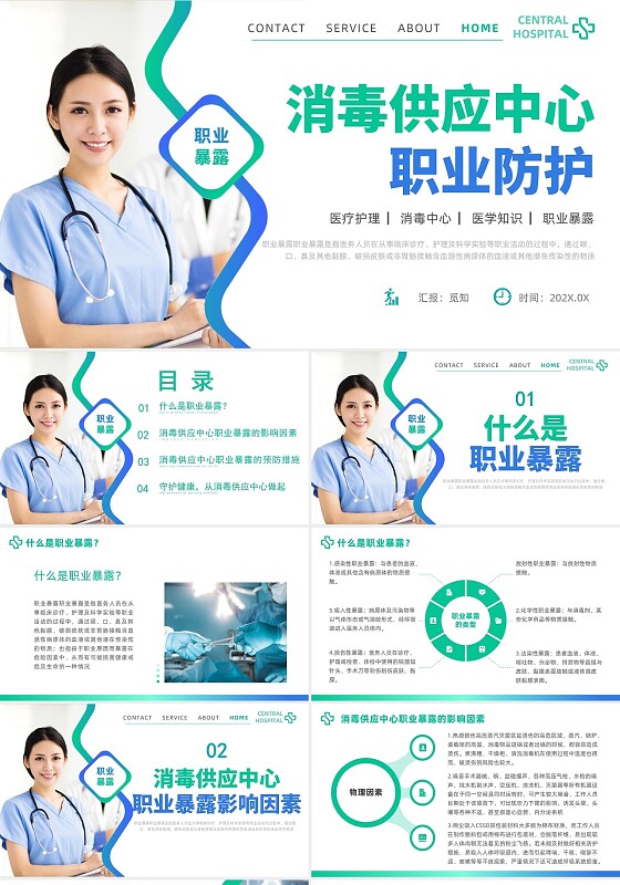 绿色渐变线条商务风消毒供应中心职业防护PPT课件医疗护理