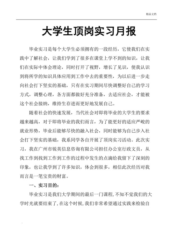 大学生顶岗实习月报.doc
