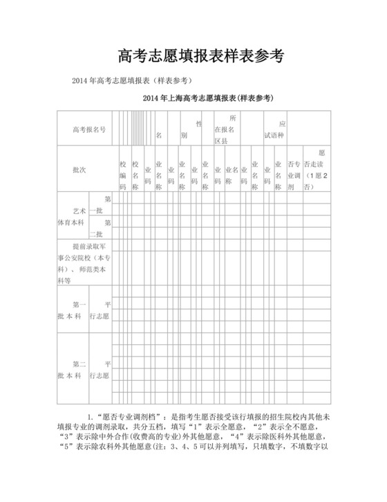 高考志愿填报表样表参考.doc