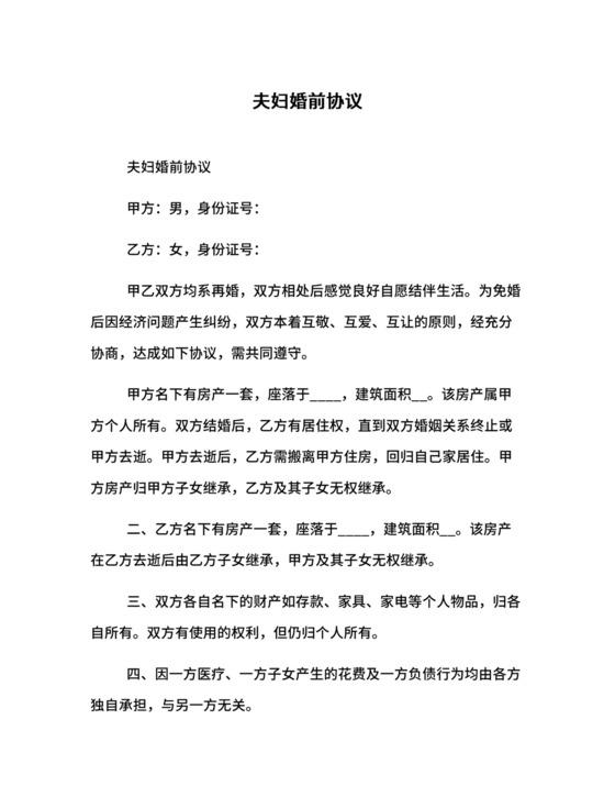 夫妇婚前协议.docx