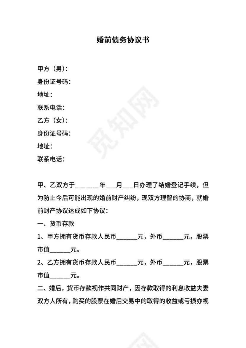 婚前债务协议书.docx