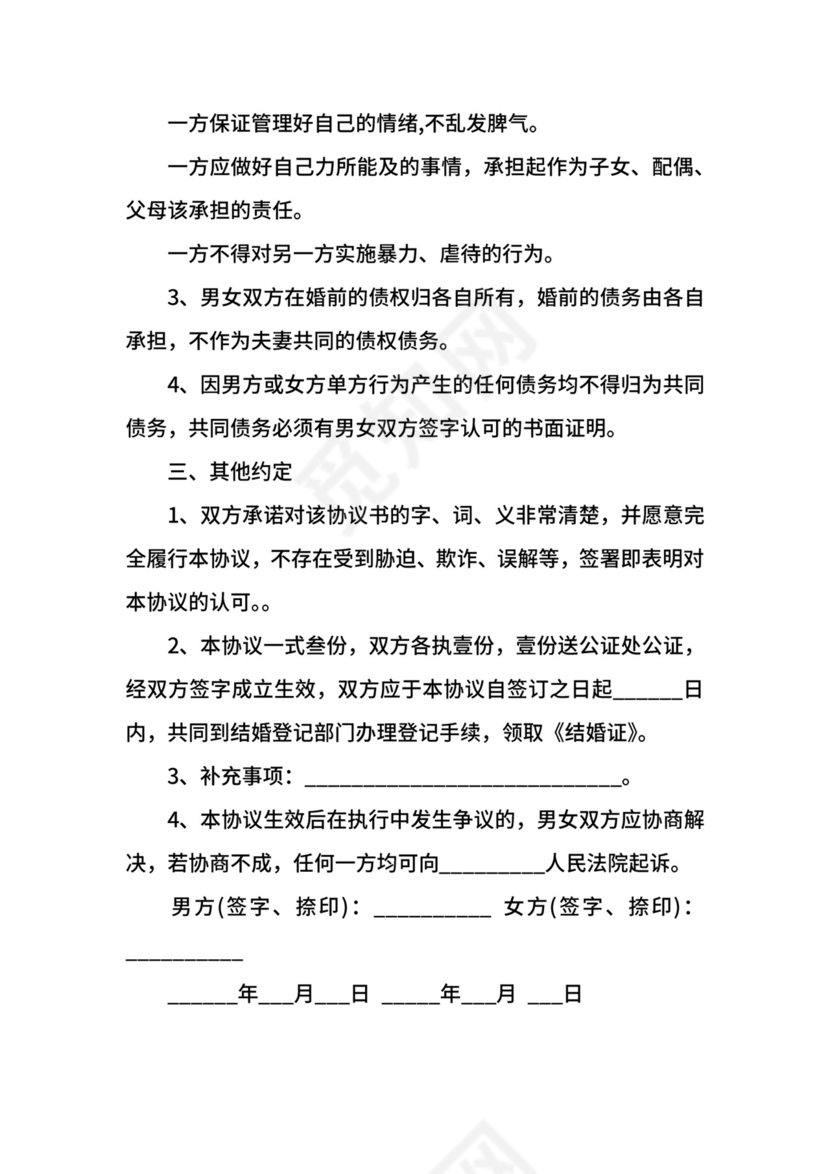 婚前债务协议经典版.docx