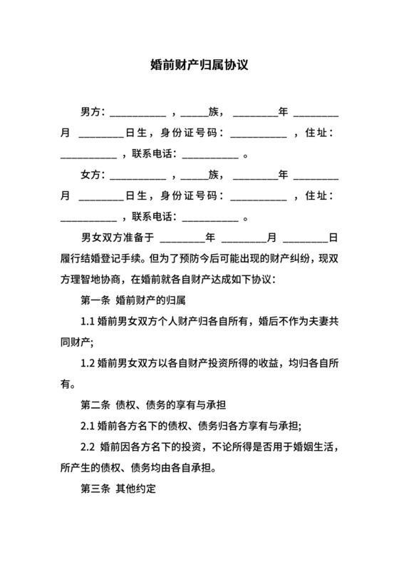 婚前财产归属协议.docx