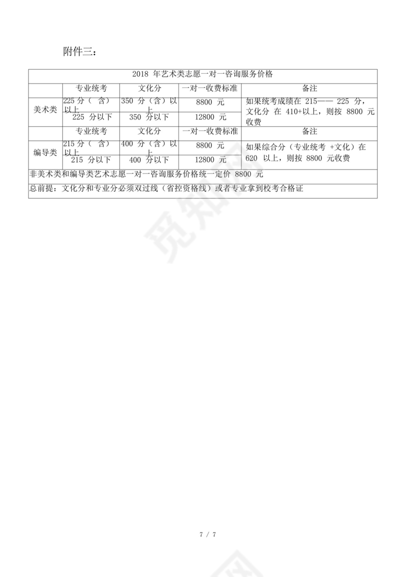 2018年艺术类高考志愿填报一对一服务协议书.docx