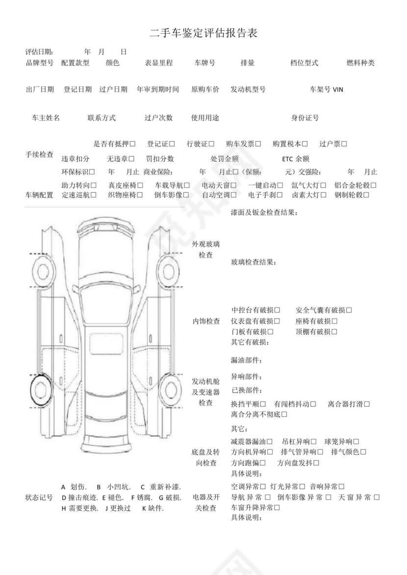 公司二手车鉴定评估报告表(模板).docx