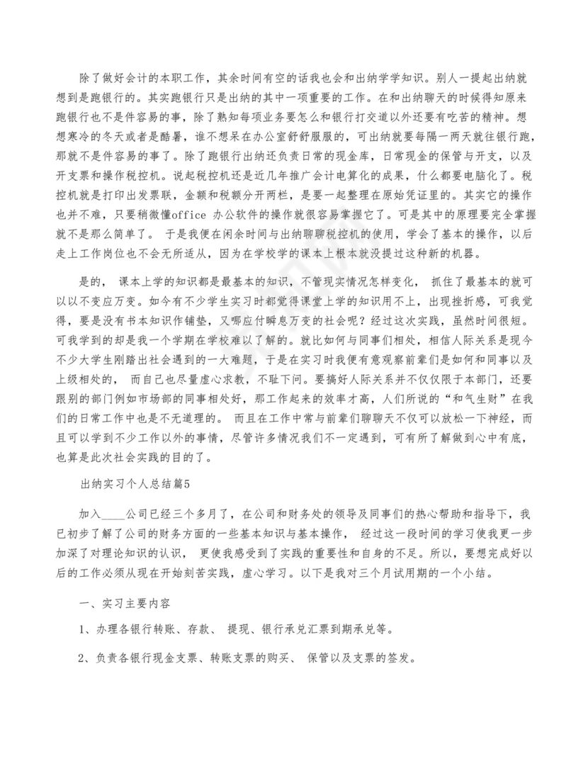 出纳实习个人总结精选8篇.docx